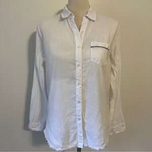 Stateside White Linen Raw Hem Button Front Top XS